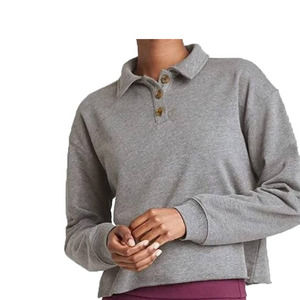 Wild Fable SM Women's LS Cropped Polo Shirt, Gray SM + Free Shipping